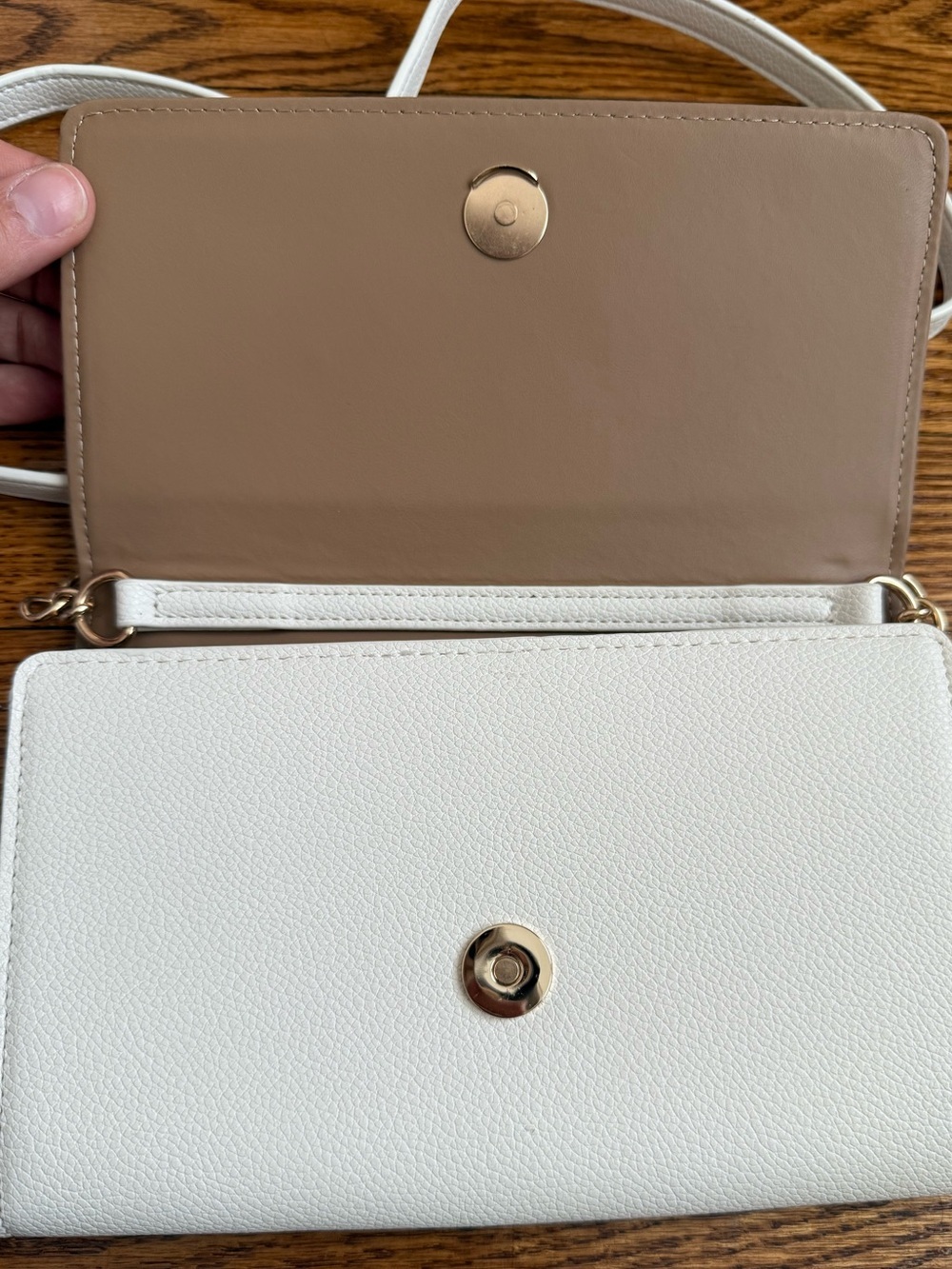 Anne Klein White Pebble Faux Leather Crystal Gold Crossbody Clutch Bag Like New - Picture 4 of 8